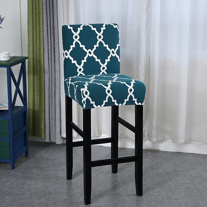 Bar Stool & High Chair Covers Stretchable Sableté Rattan pattern blue