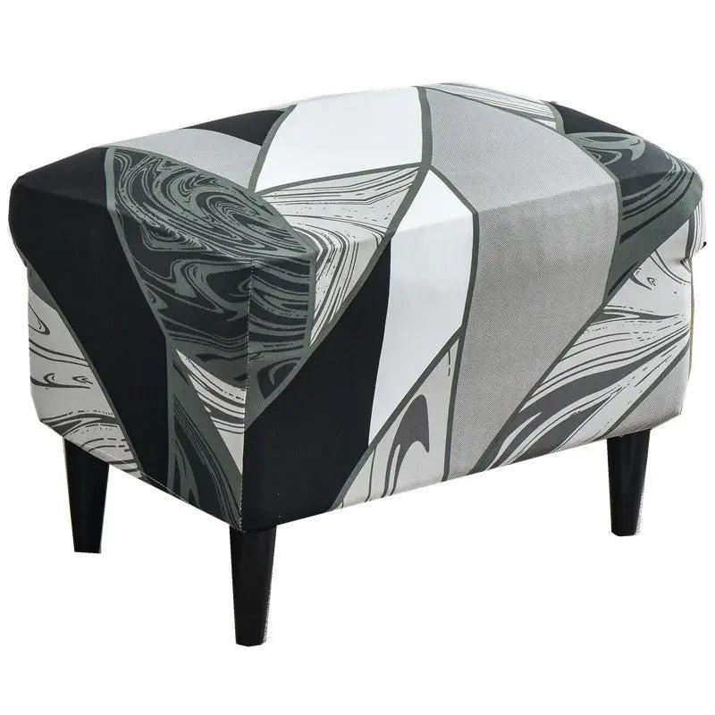 Bench Cover Stretchable Polyester NOEMIE Black white geometry