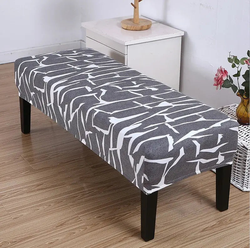 Bench Slipcover Stretch Linen Élodie Impressionist Light Gray-75 × 85 × 30cm