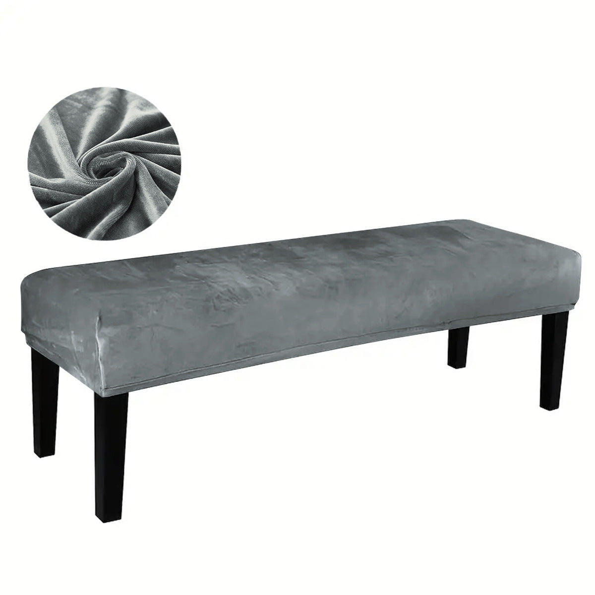 Bench Slipcover Velvet Stretchable ELODIE Dark Gray-Free Size