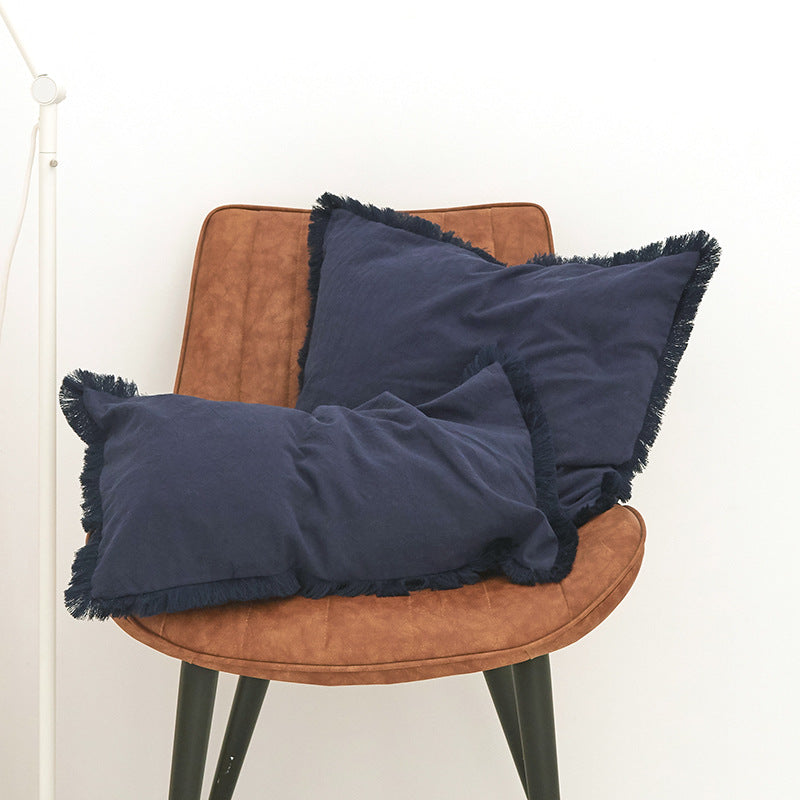 Pillow Cover Washed Cotton Minimalist MIRELLE Dark Blue Fringe-45X45cm