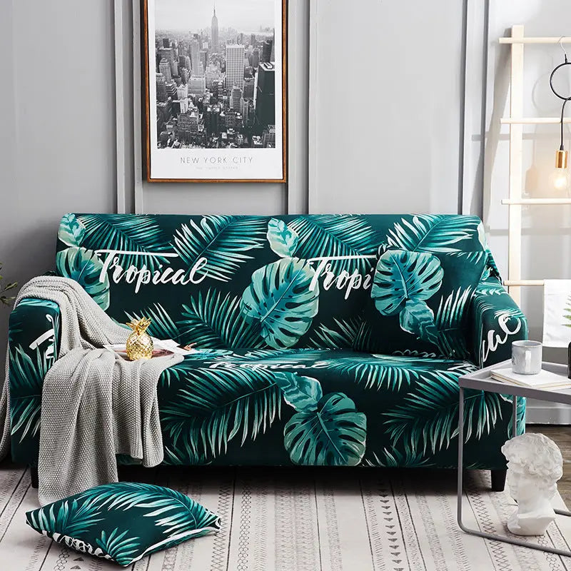 Loveseat Cover Stretch Floral Luneva Emerald tropical forest-235to300cm