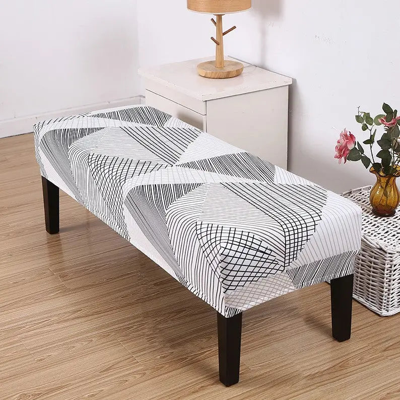Bench Slipcover Stretch Linen Élodie Silver-125 × 4 × 30cm