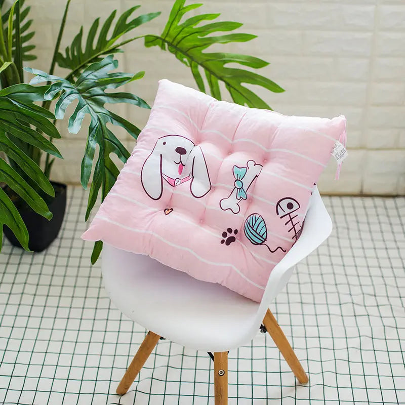 Chair Seat Cushion Covers Linen Cozy Mignon Cartoon Pink-40x40cm