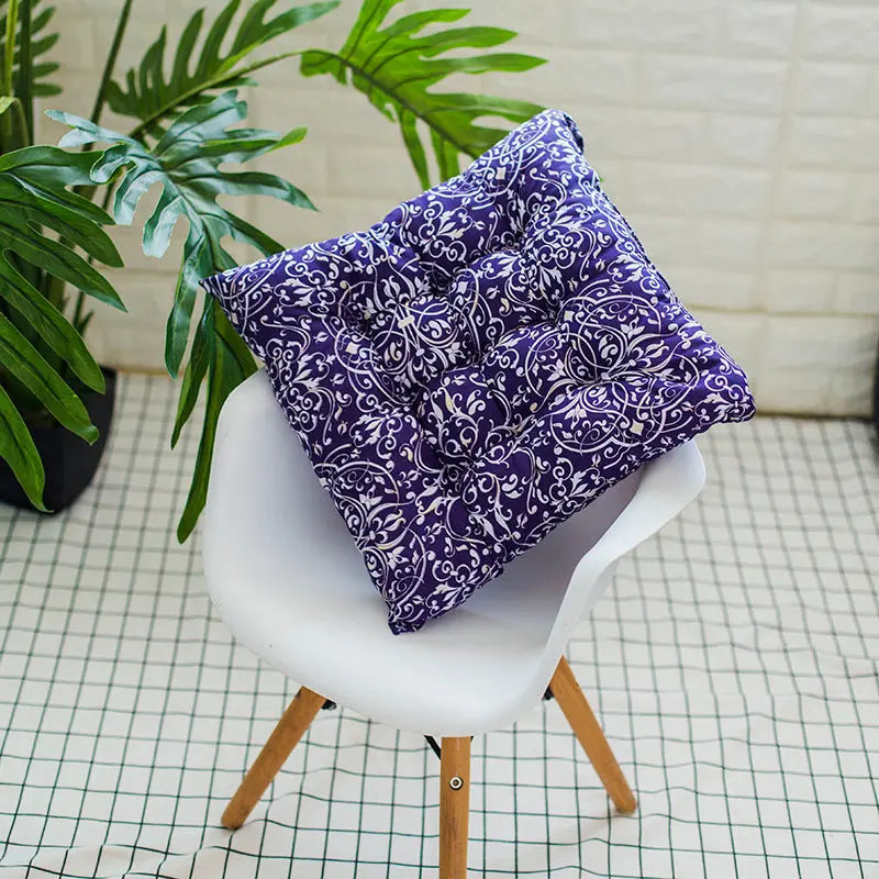Chair Seat Cushion Covers Linen Cozy Mignon Classic Blue Flower-40x40cm