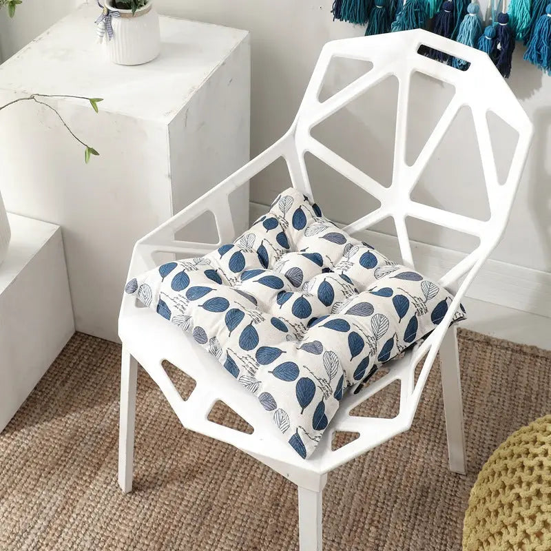 Chair Seat Cushion Covers Linen Non-Slip VIVANE Banana leaf blue-40x40cm