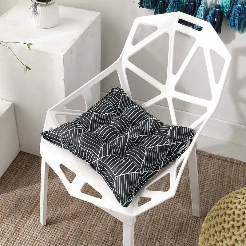 Chair Seat Cushion Covers Linen Non-Slip VIVANE Black three dimensional-45x45cm