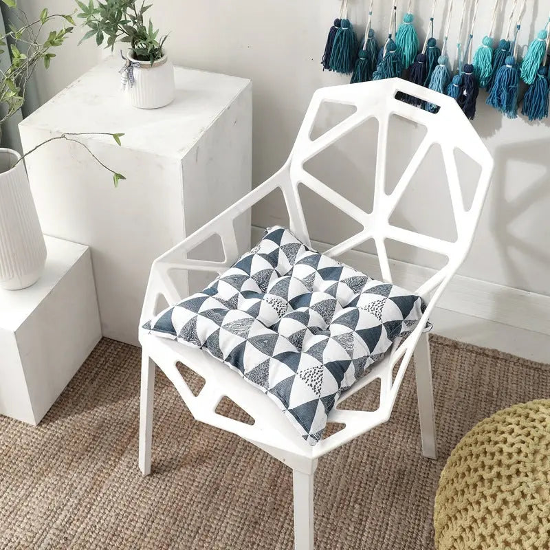 Chair Seat Cushion Covers Linen Non-Slip VIVANE Blue triangle-45x45cm