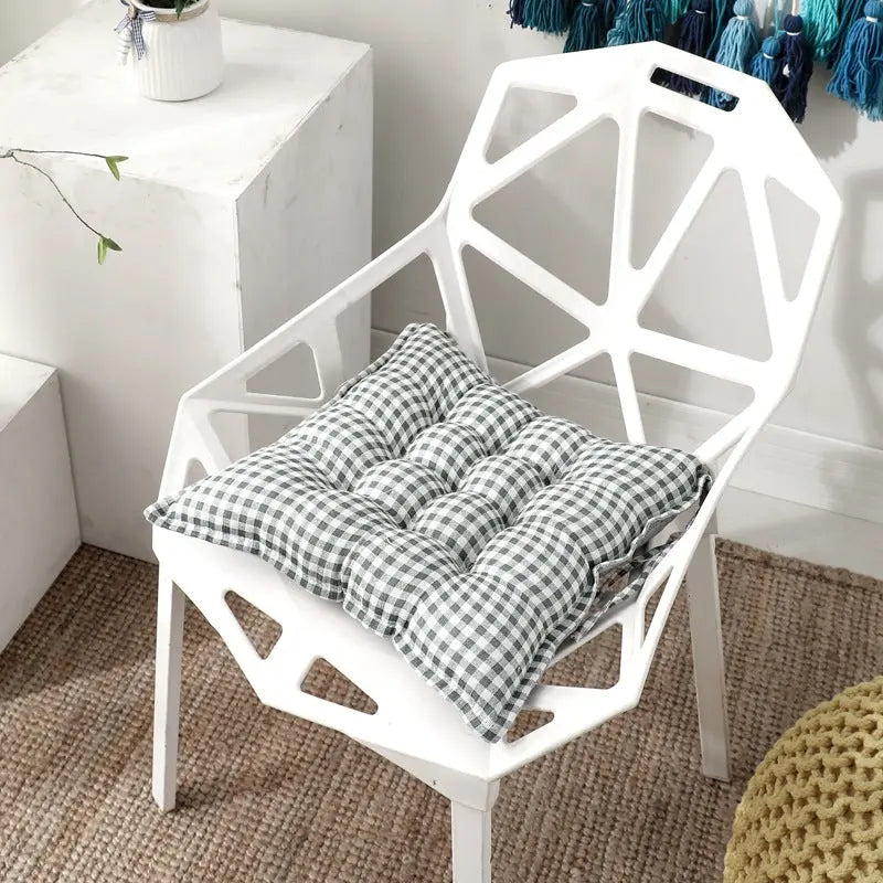 Chair Seat Cushion Covers Linen Non-Slip VIVANE Dark green grid-45x45cm