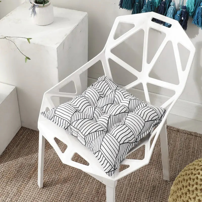 Chair Seat Cushion Covers Linen Non-Slip VIVANE White three dimensional-40x40cm