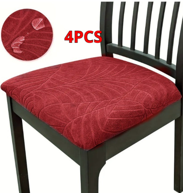 Chair Seat Cushion Covers Stretch Floral LÉAFINE Wine red-Big Leaves-4PCS