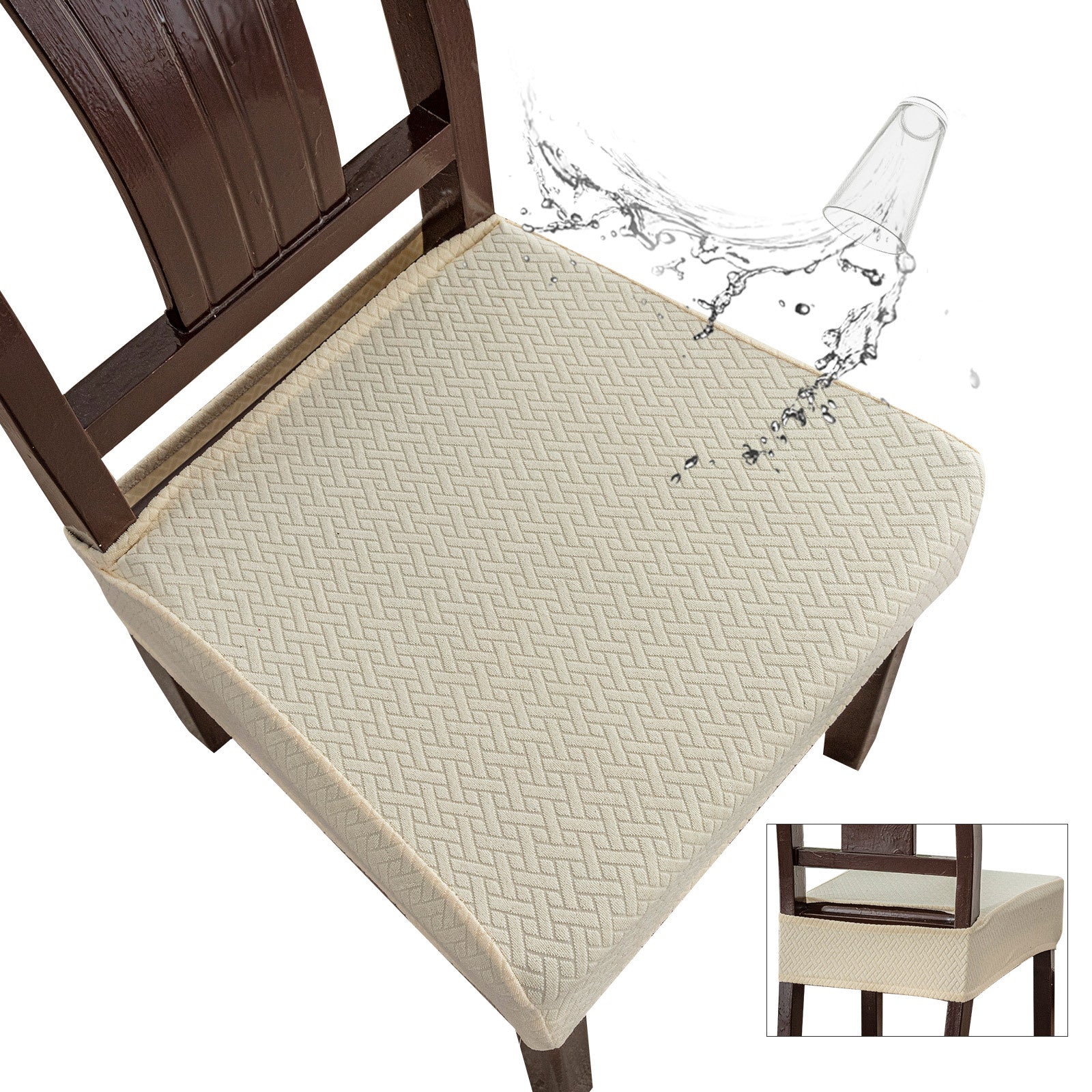 Chair Seat Cushion Covers Waterproof Polyester Aveline Beige-50*50*8