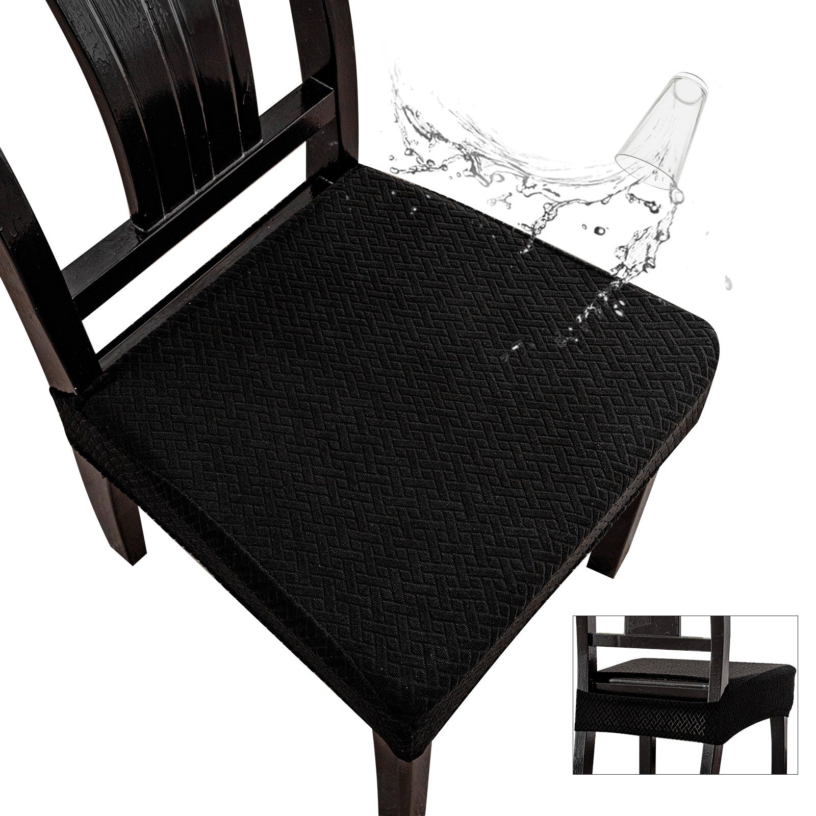 Chair Seat Cushion Covers Waterproof Polyester Aveline Black-50*50*8