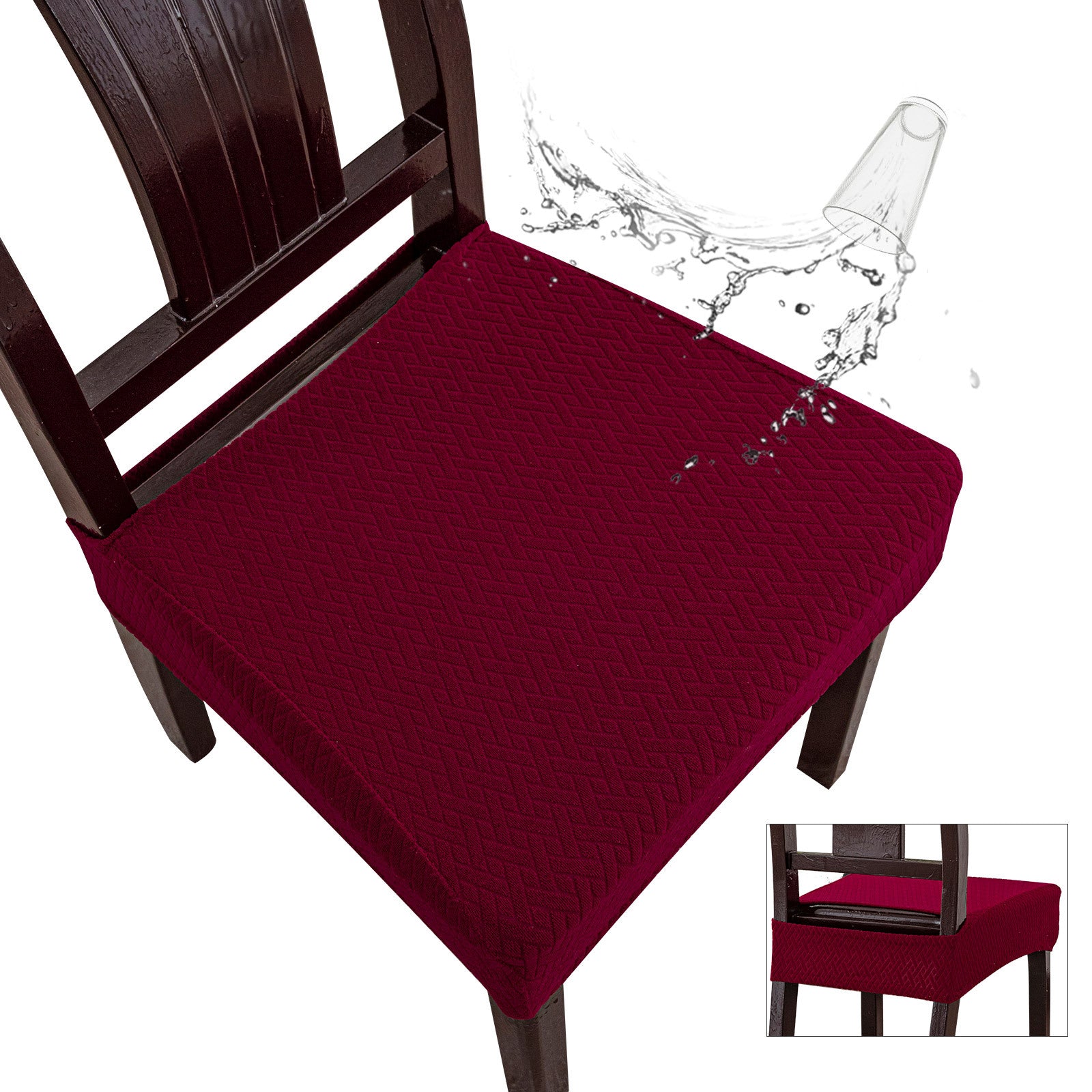 Chair Seat Cushion Covers Waterproof Polyester LUMINEA Wine Red-50*50*8
