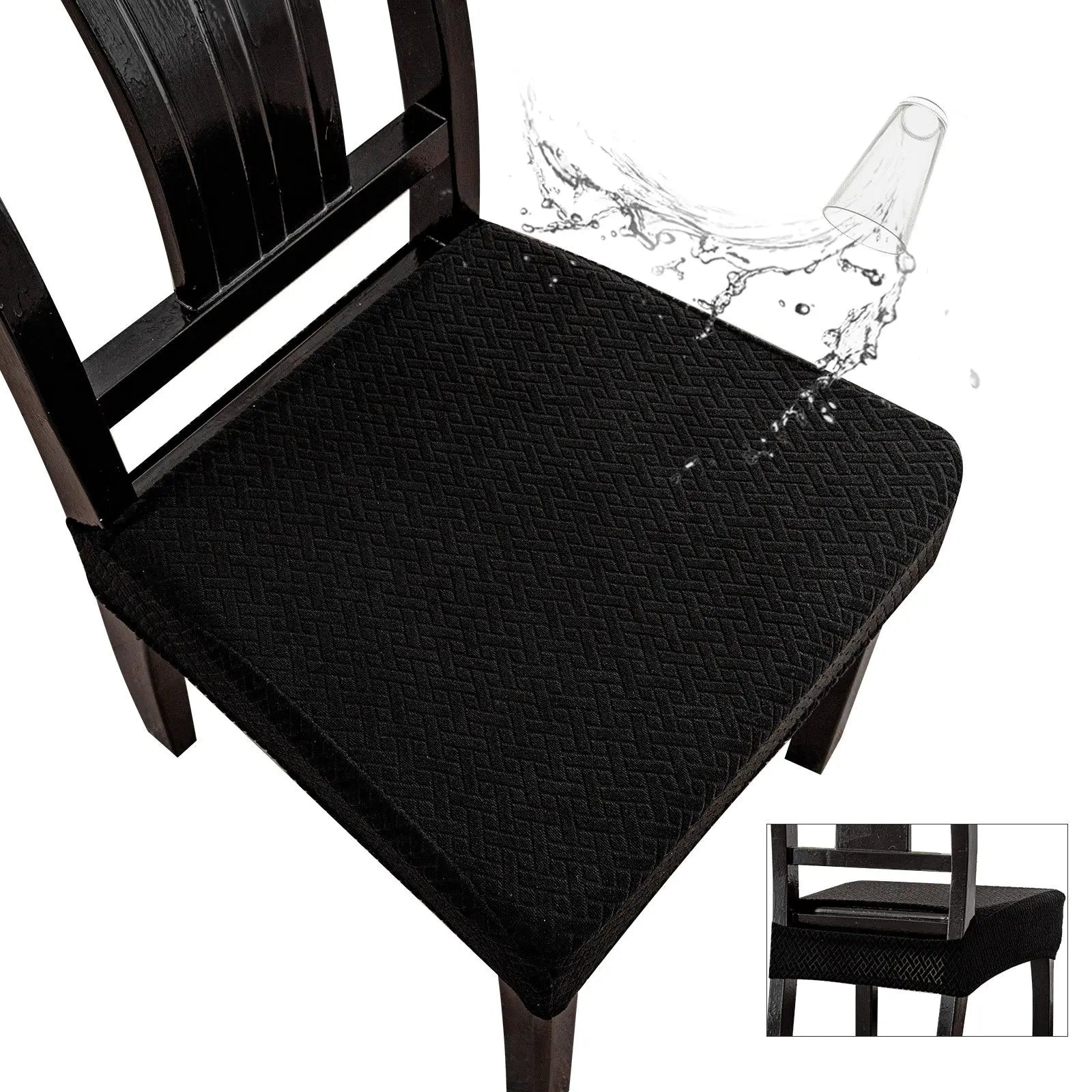 Chair Seat Cushion Covers Waterproof Polyester NERINE Black-50*50*8