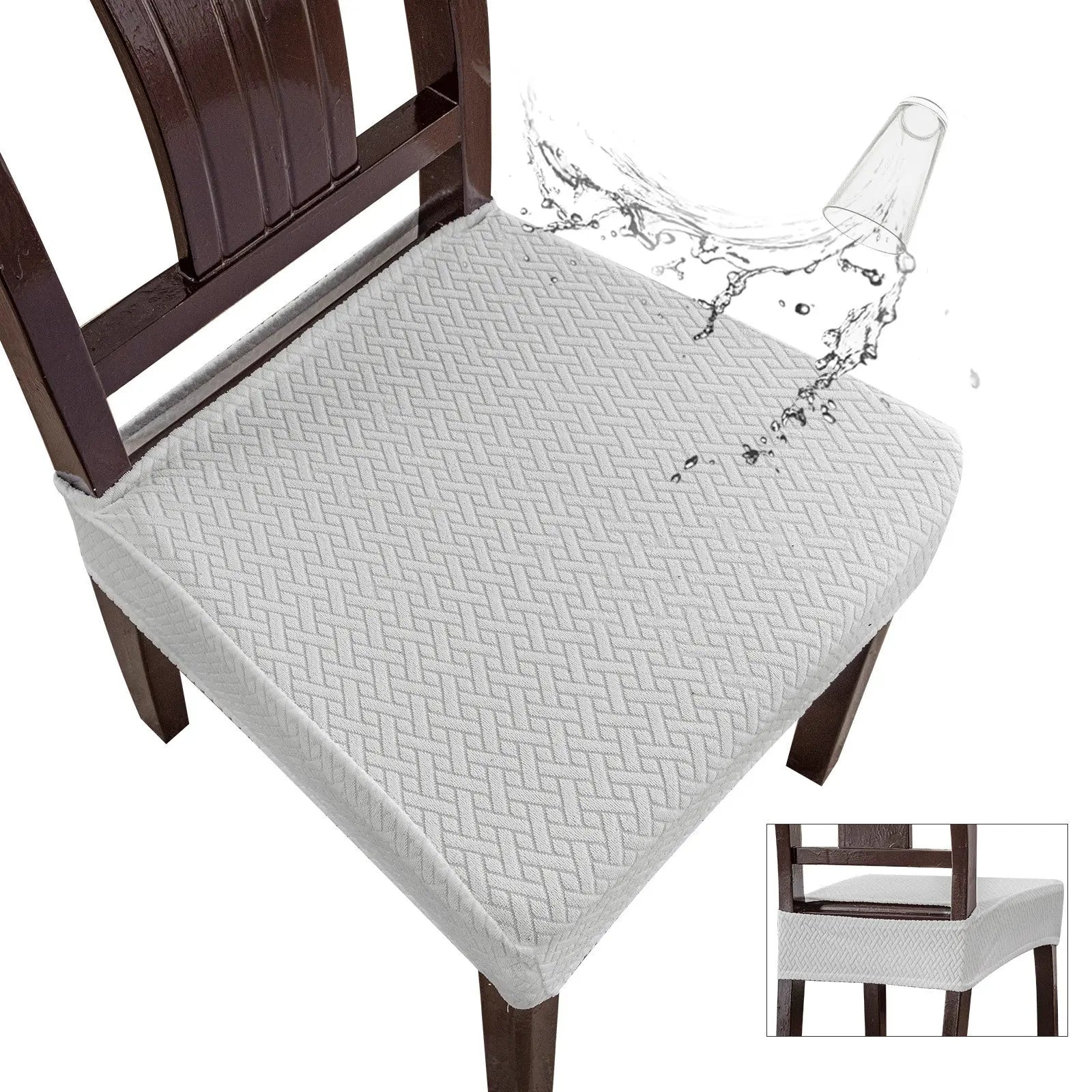 Chair Seat Cushion Covers Waterproof Polyester NERINE White-50*50*8