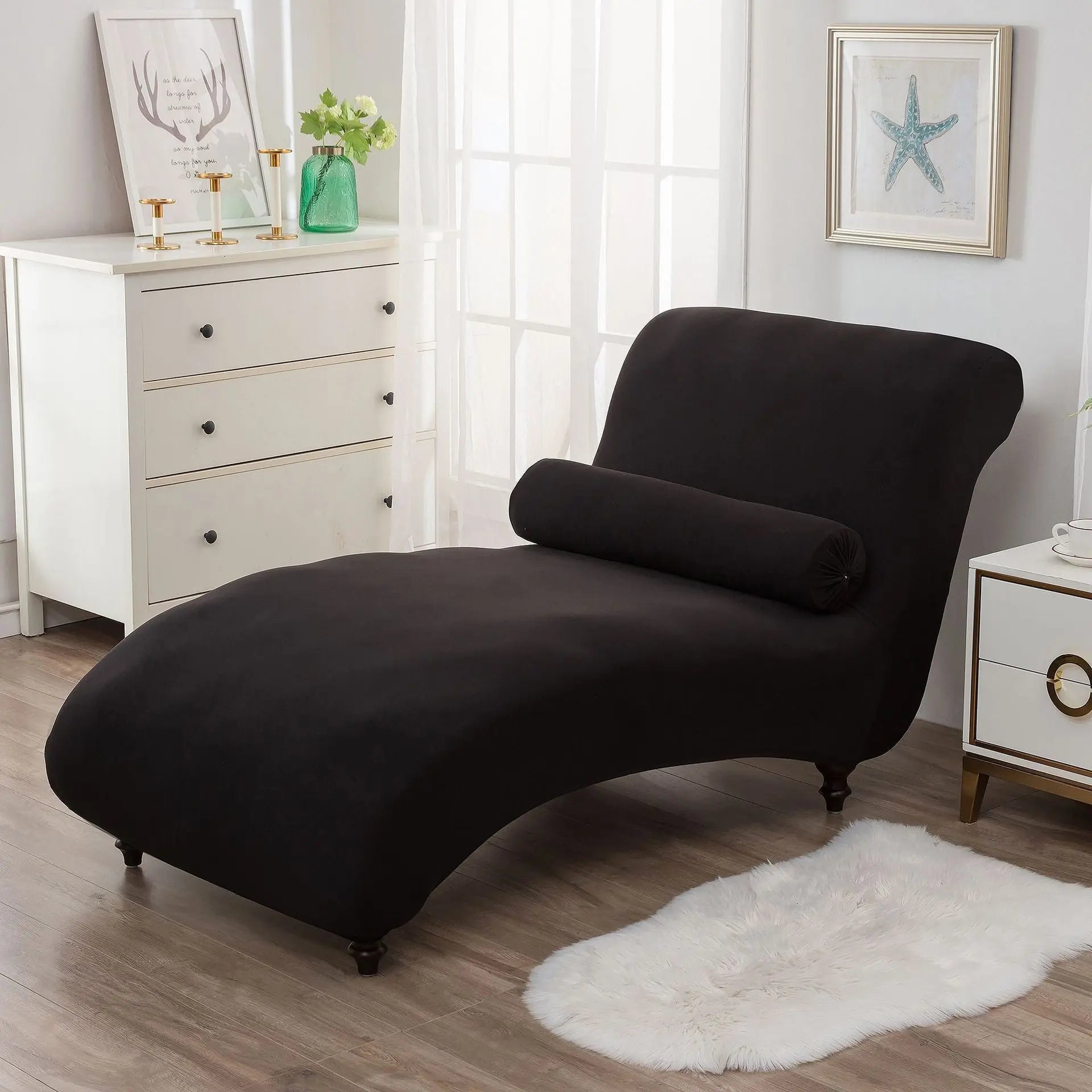 Chaise Lounge Slipcove Stretch Pet-Friendly CHARMÉA Black-1PCs Recliner Cover