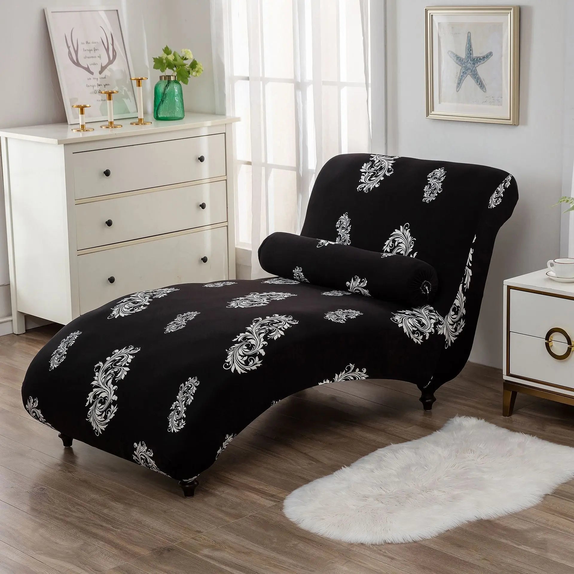 Chaise Lounge Slipcove Stretch Pet-Friendly CHARMÉA Black And White Wings-1PCs Recliner Cover
