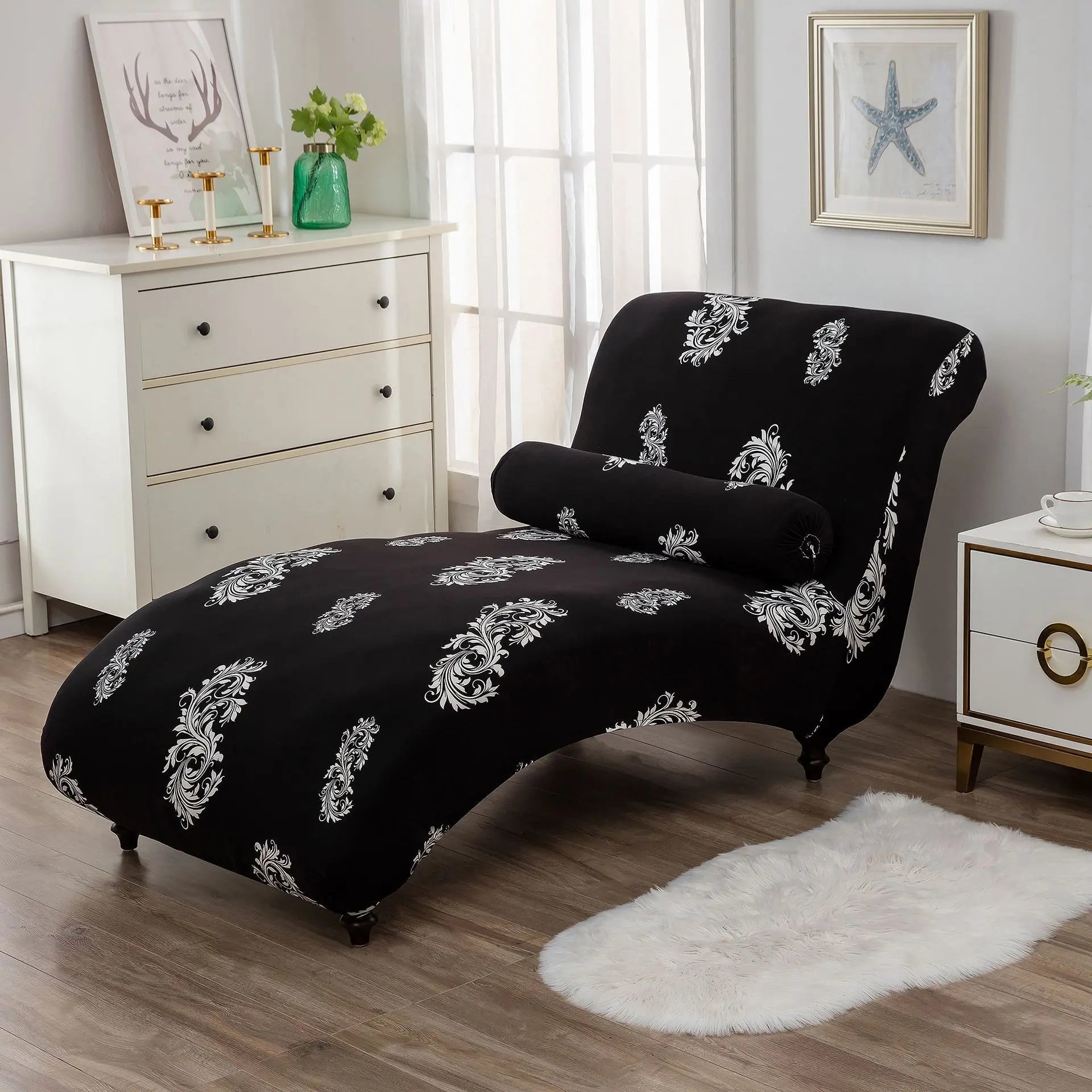Chaise Lounge Slipcove Stretch Pet-Friendly CHARMÉA Black And White Wings-2PCS Recliner Cover Pillowcase