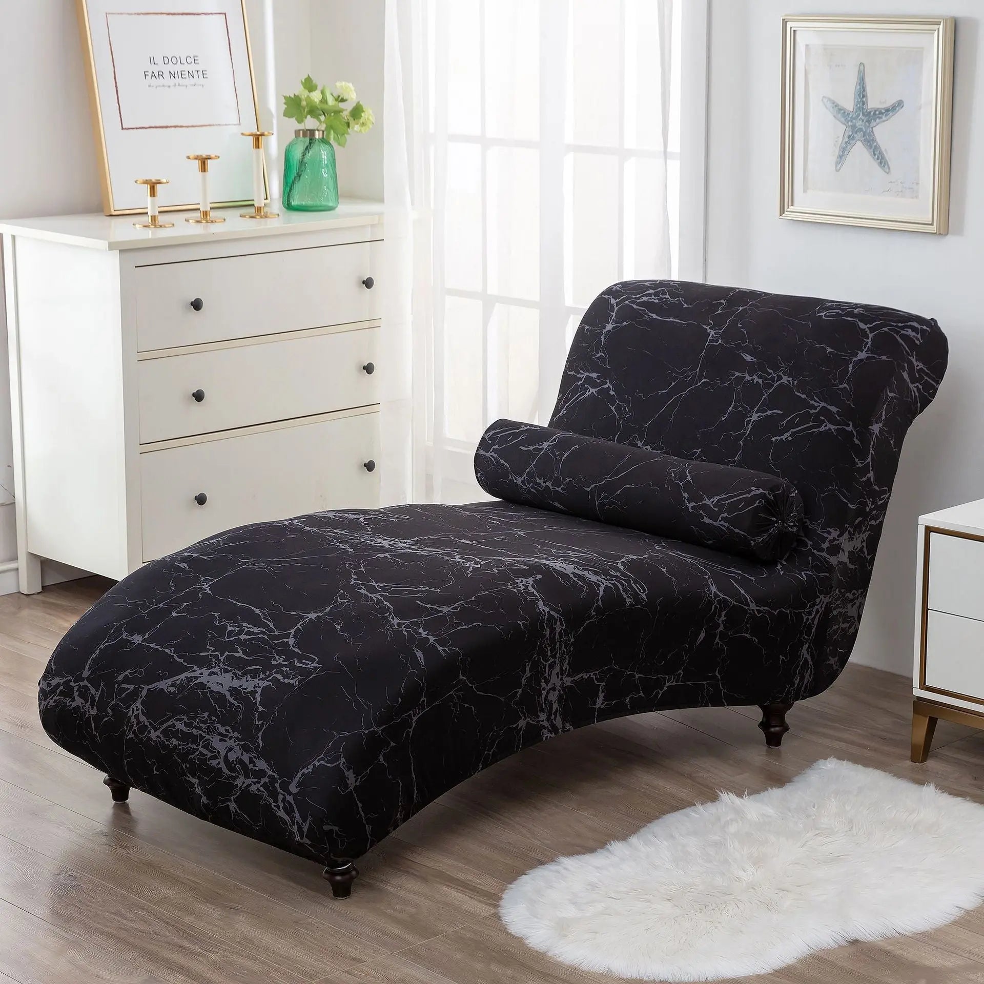 Chaise Lounge Slipcove Stretch Pet-Friendly CHARMÉA Black Marble-1PCs Recliner Cover