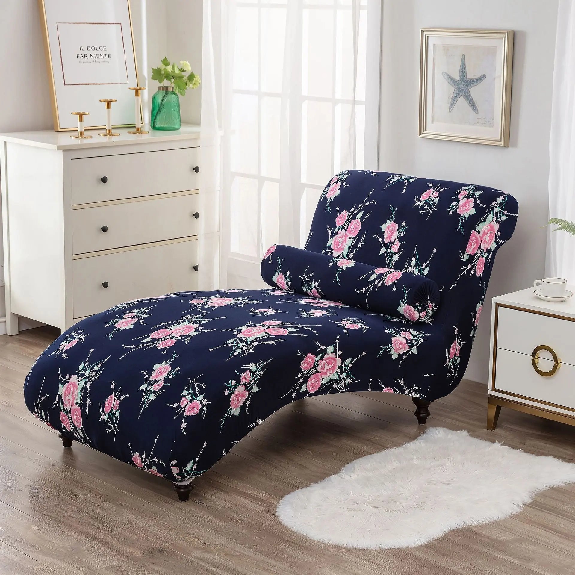 Chaise Lounge Slipcove Stretch Pet-Friendly CHARMÉA Blue Rose-1PCs Recliner Cover