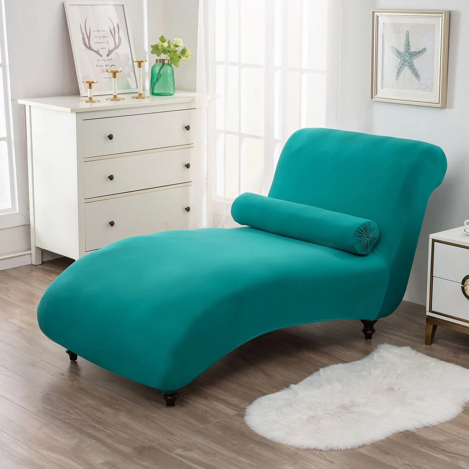 Chaise Lounge Slipcove Stretch Pet-Friendly CHARMÉA Emerald Green-2PCS Recliner Cover Pillowcase