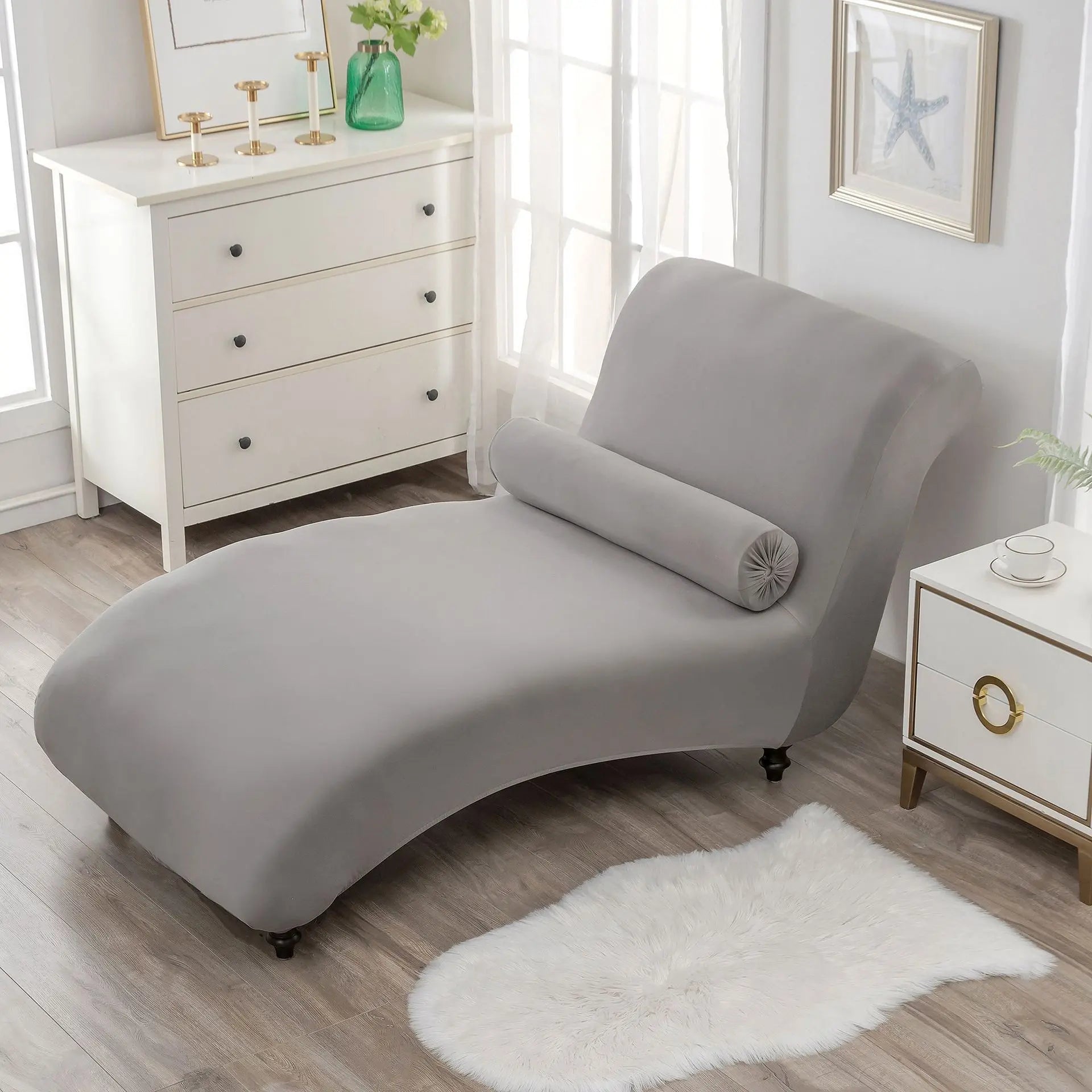Chaise Lounge Slipcove Stretch Pet-Friendly CHARMÉA Gray-2PCS Recliner Cover Pillowcase