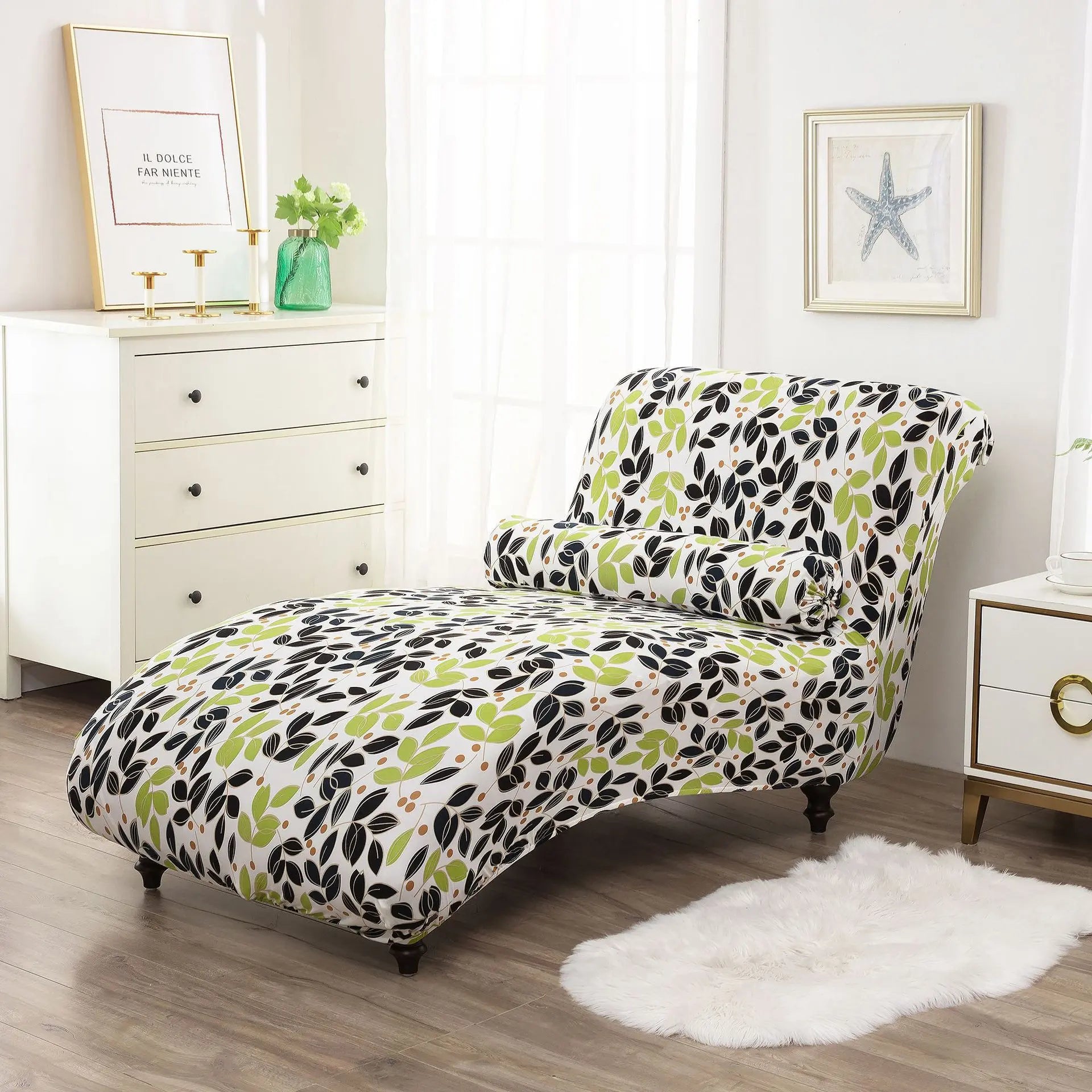 Chaise Lounge Slipcove Stretch Pet-Friendly CHARMÉA Leaves Without Flowers-2PCS Recliner Cover Pillowcase