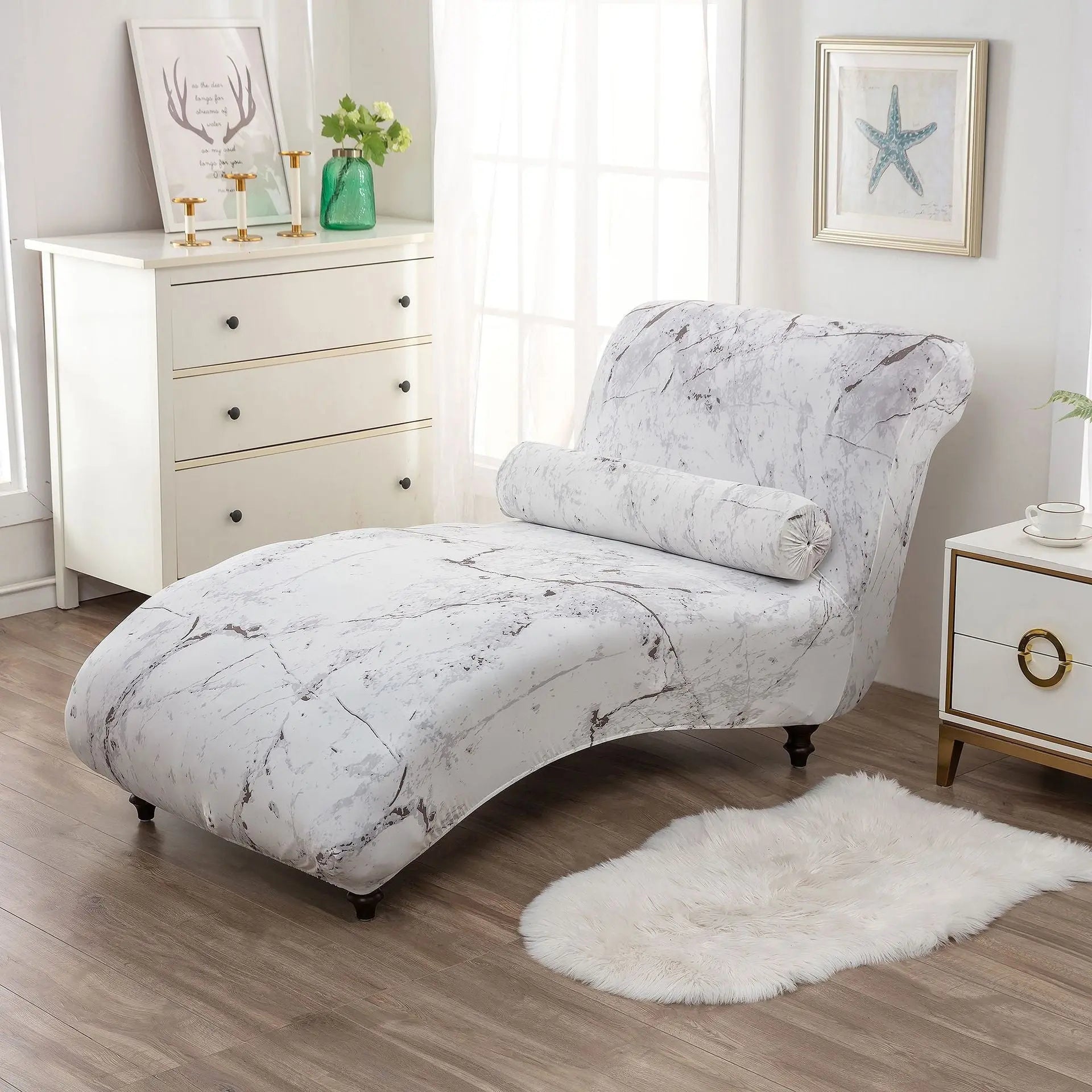 Chaise Lounge Slipcove Stretch Pet-Friendly CHARMÉA Marble-1PCs Recliner Cover