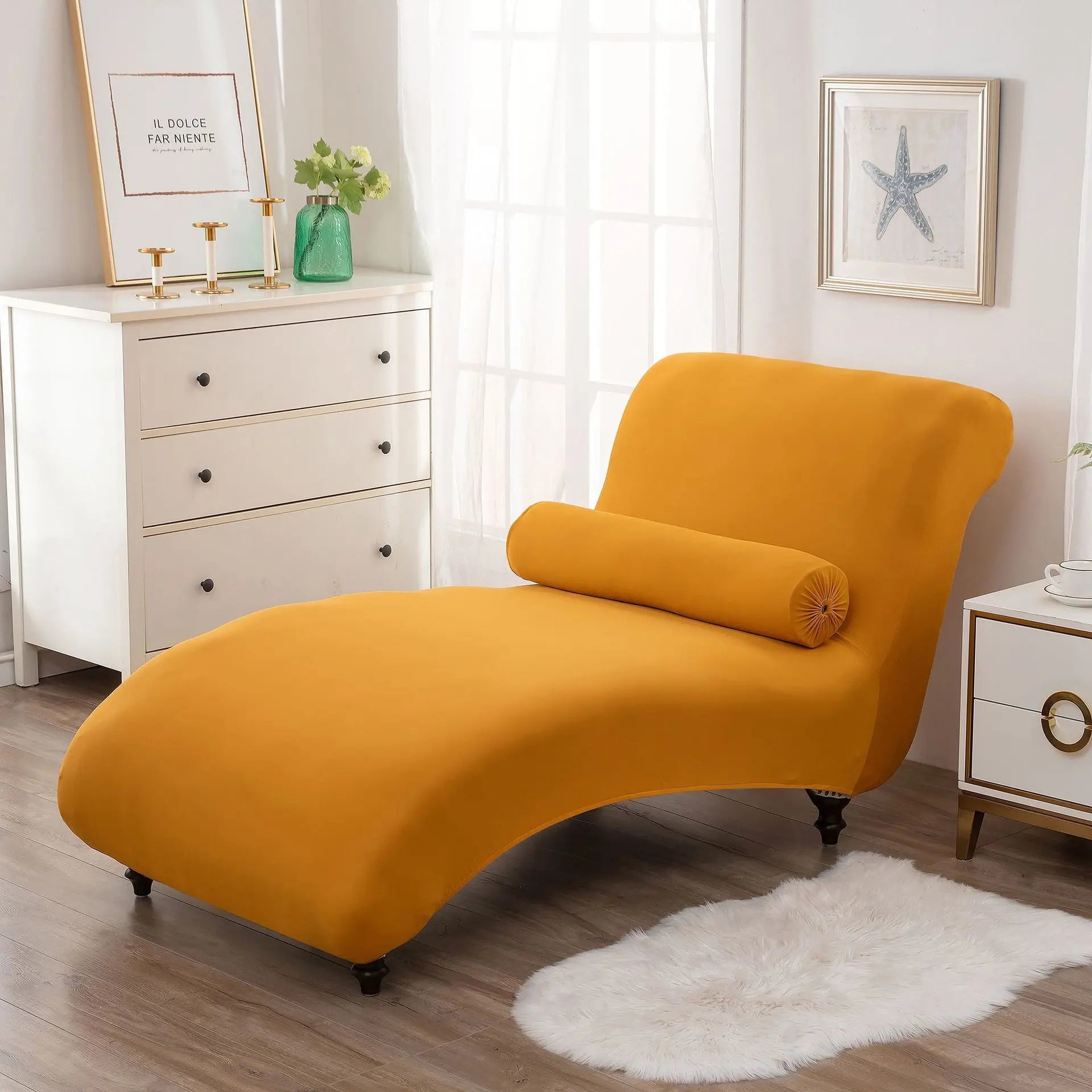 Chaise Lounge Slipcove Stretch Pet-Friendly CHARMÉA Native Gold-2PCS Recliner Cover Pillowcase