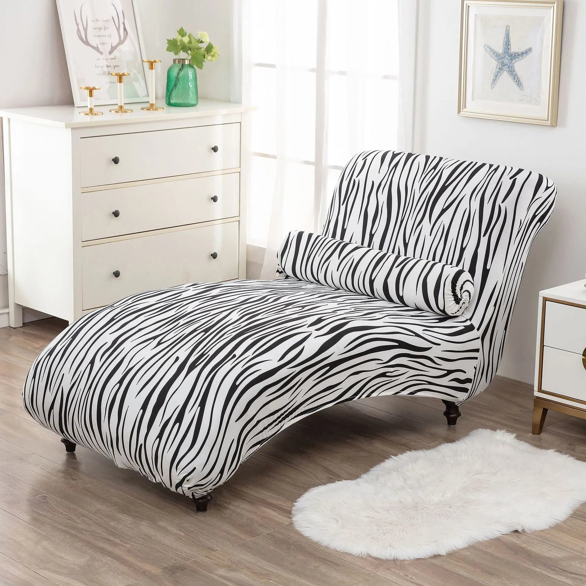 Chaise Lounge Slipcove Stretch Pet-Friendly CHARMÉA Zebra-1PCs Recliner Cover