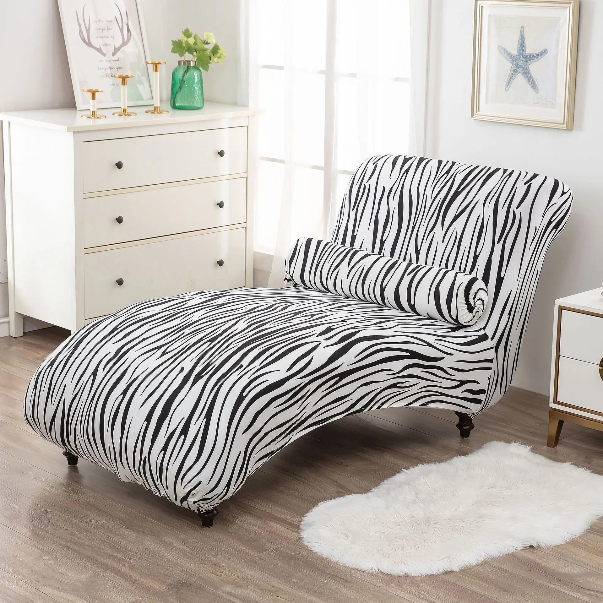 Chaise Lounge Slipcove Stretch Pet-Friendly CHARMÉA Zebra-2PCS Recliner Cover Pillowcase