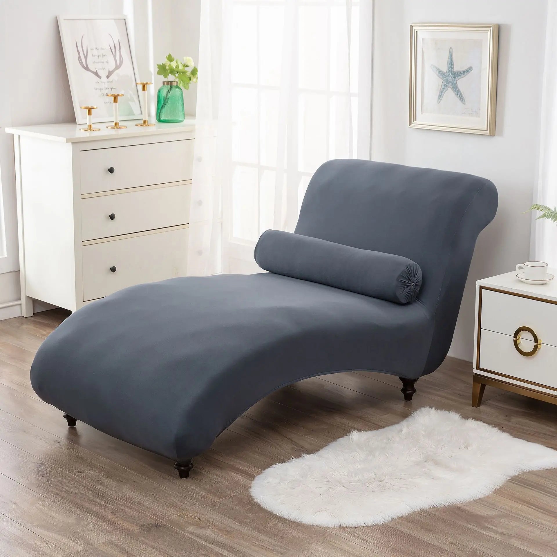 Chaise Lounge Slipcove Stretch Pet-Friendly LUMIELA Dark Gray-1PCs Recliner Cover