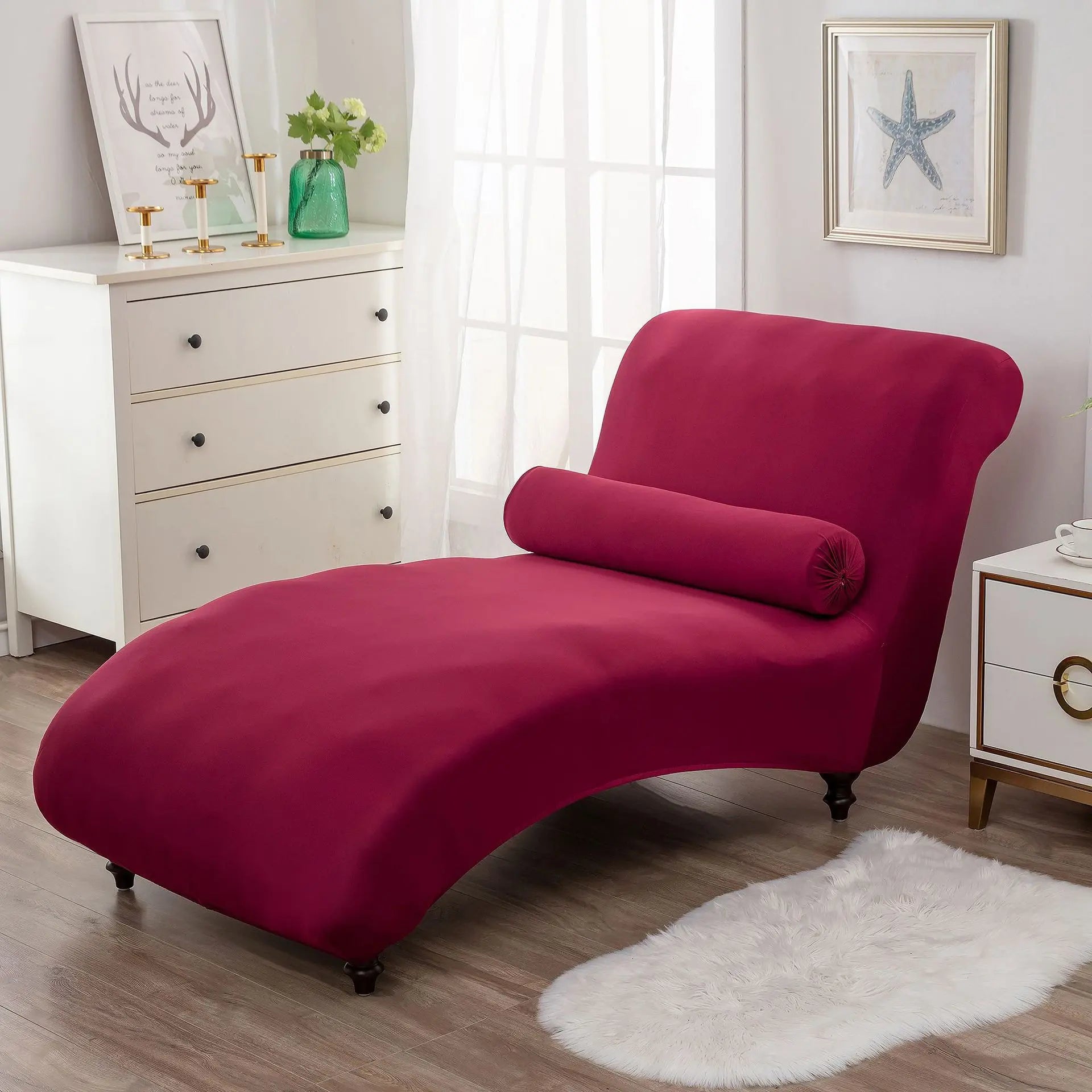 Chaise Lounge Slipcove Stretch Pet-Friendly LUMIELA Wine Red-1PCs Recliner Cover