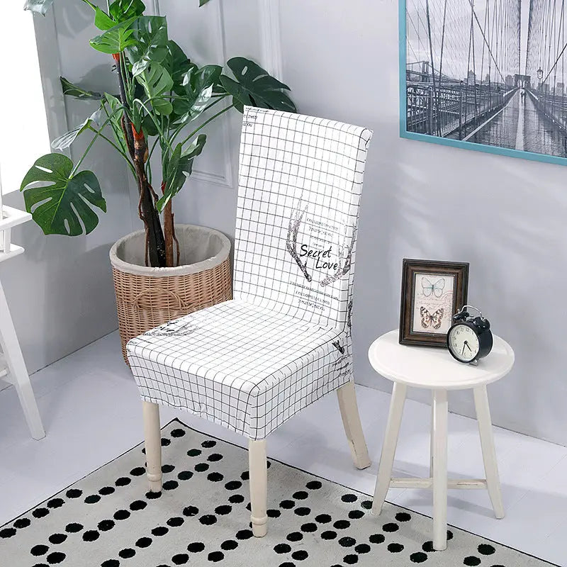 Conference Room Chair Covers Stretchable Vellune White Grid Antlers-Free Size