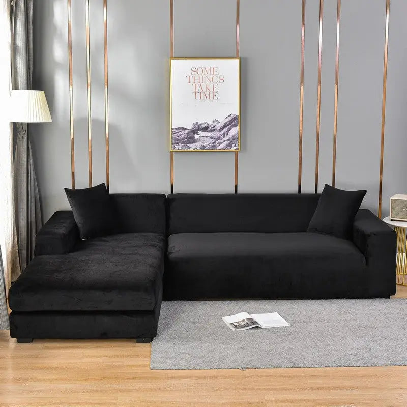 Corner Sofa Cover Minimalist Soft LUNETTE Black-Three People