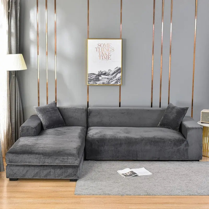 Corner Sofa Cover Minimalist Soft LUNETTE Dark Grey-Four People