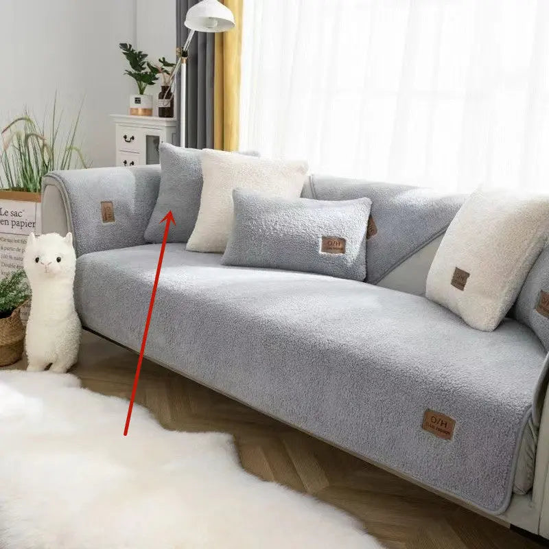 Corner Sofa Cover Plush Non-Slip DOUCETTE Cashmere Light Gray-45 X45cm Pillow Cover