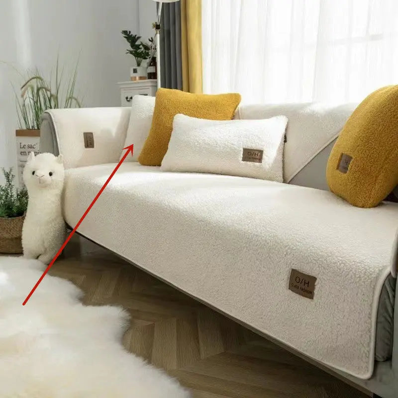 Corner Sofa Cover Plush Non-Slip DOUCETTE Sheep Beige-45 X45cm Pillow Cover