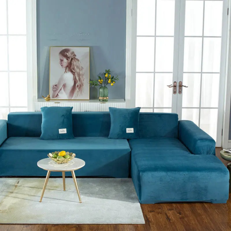 Corner Sofa Cover Plush Stretchable DOUCETTE Blue-45*45 pillowcase