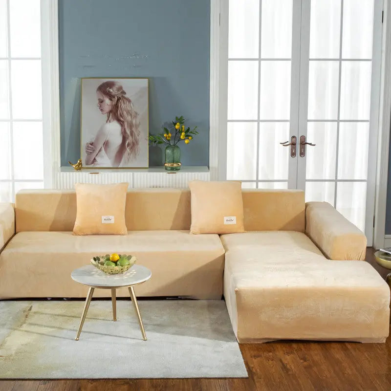 Corner Sofa Cover Plush Stretchable LUMIERA Beige-Single