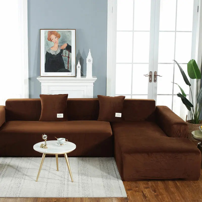 Corner Sofa Cover Plush Stretchable LUMIERA Coffee-Three persons