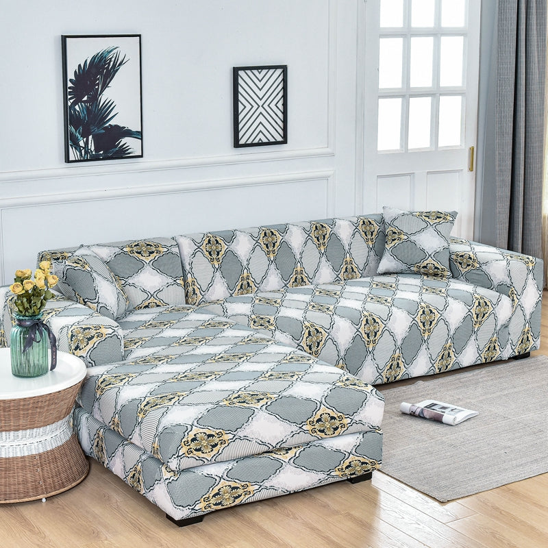 Corner Sofa Cover Stretch Jacquard Lioré Grey-Four people
