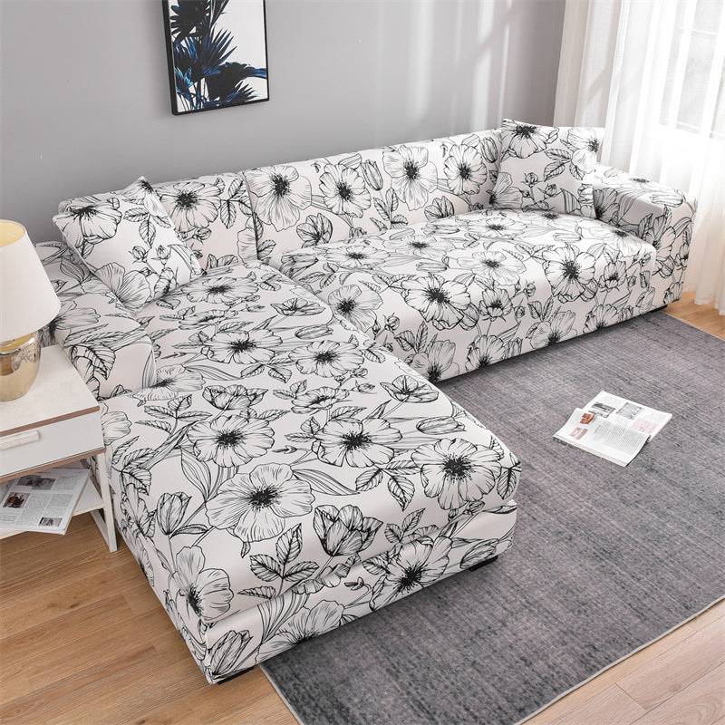 Corner Sofa Cover Stretch Pet-Friendly Liorée Small Black Flower-Double Seat