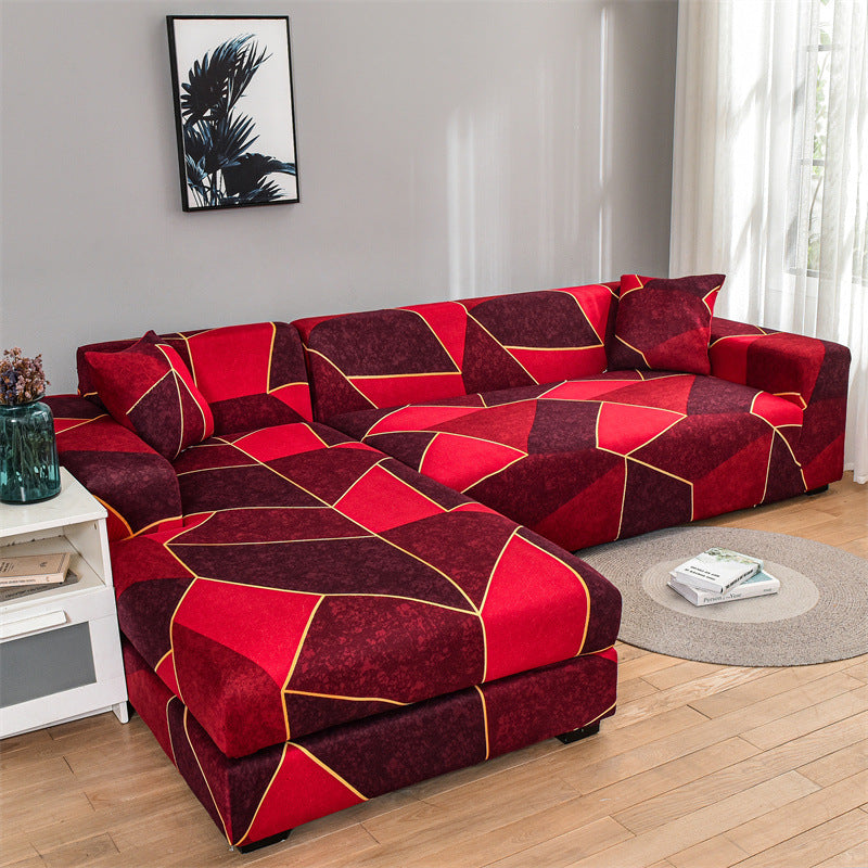 Corner Sofa Cover Stretch Pet-Friendly Liorée Red Square-Double Seat