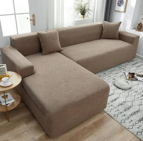 Corner Sofa Cover Stretchable AURELIA Polar fleece light coffee-Small
