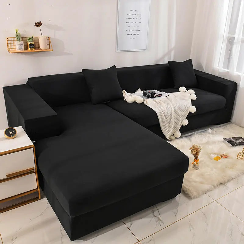 Corner Sofa Cover Stretchable ÉLANIE Black-145to185cm