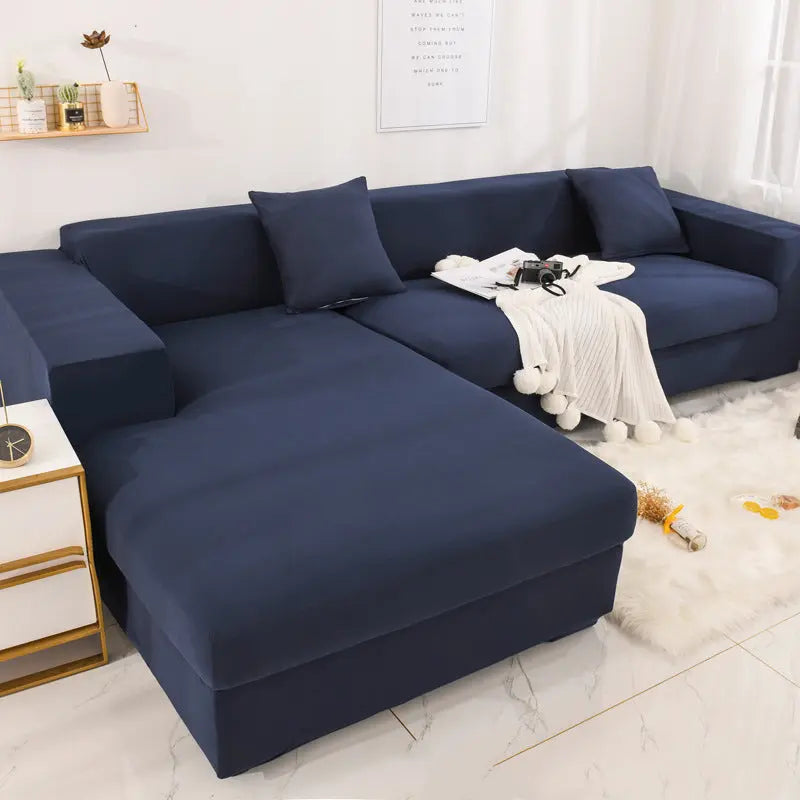 Corner Sofa Cover Stretchable ÉLANIE Navy Blue-145to185cm