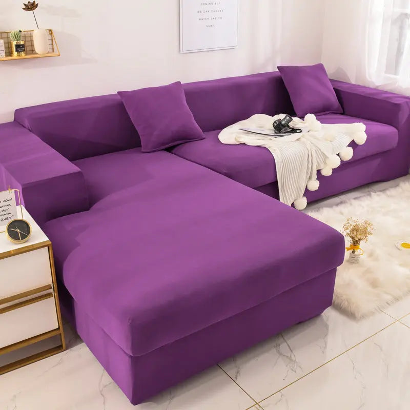 Corner Sofa Cover Stretchable ÉLANIE Purple-145to185cm