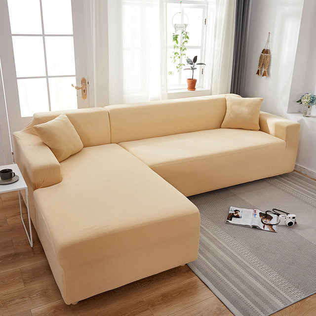 Corner Sofa Cover Stretchable Elastia Beige-145TO185CM